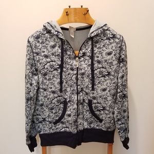 SilverWear Blue Floral Printed Hoodie Pockets